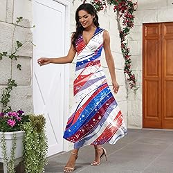 CHRATLHI Red White and Blue Dress for Women Flowy