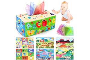 URMYWO Baby Tissue Box Toy - Montessori Baby Toys for 6-12 Months 1 Year Old Boy Girl - Soft Crinkle Sensory Toys for Infant Toddlers - Easter Basket Essentials Stuffers - Baby Boy Girl Gifts