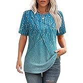 XIEERDUO Womens Summer Tops 2026 Pleated Round Neck Short Sleeve Shirts Business Casual