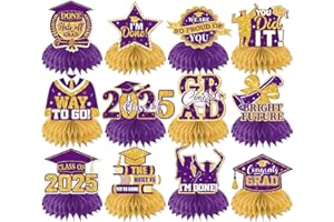 ILUIGGW 12Pcs Purple and Gold Graduation Decorations Hoenycomb Centerpieces, 2024 Glitter Graduation Decorations Purple Graduation Table Decorations Congrats Grad Class of 2025 Graduation Table Toppers