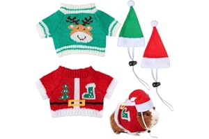 Mixweer 4 Pieces Guinea Pig Stuff Includes 2 Clothes and 2 Cute Mini Hats with Adjustable Strap Small Animal Warm Vest Cozy Hand Knitted Hat for Guinea Pig Hamster Bunny(Deer Style)