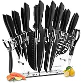 Dockorio Kitchen Knife Set with Block, 19 PCS High Carbon Stainless Steel Sharp includes Serrated Steak Knives Set, Chef Knives, Bread Knife, Scissor, Sharpener, all in one