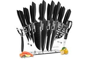 Dockorio Kitchen Knife Set with Block, 19 PCS High Carbon Stainless Steel Sharp includes Serrated Steak Knives Set, Chef Knives, Bread Knife, Scissor, Sharpener, all in one