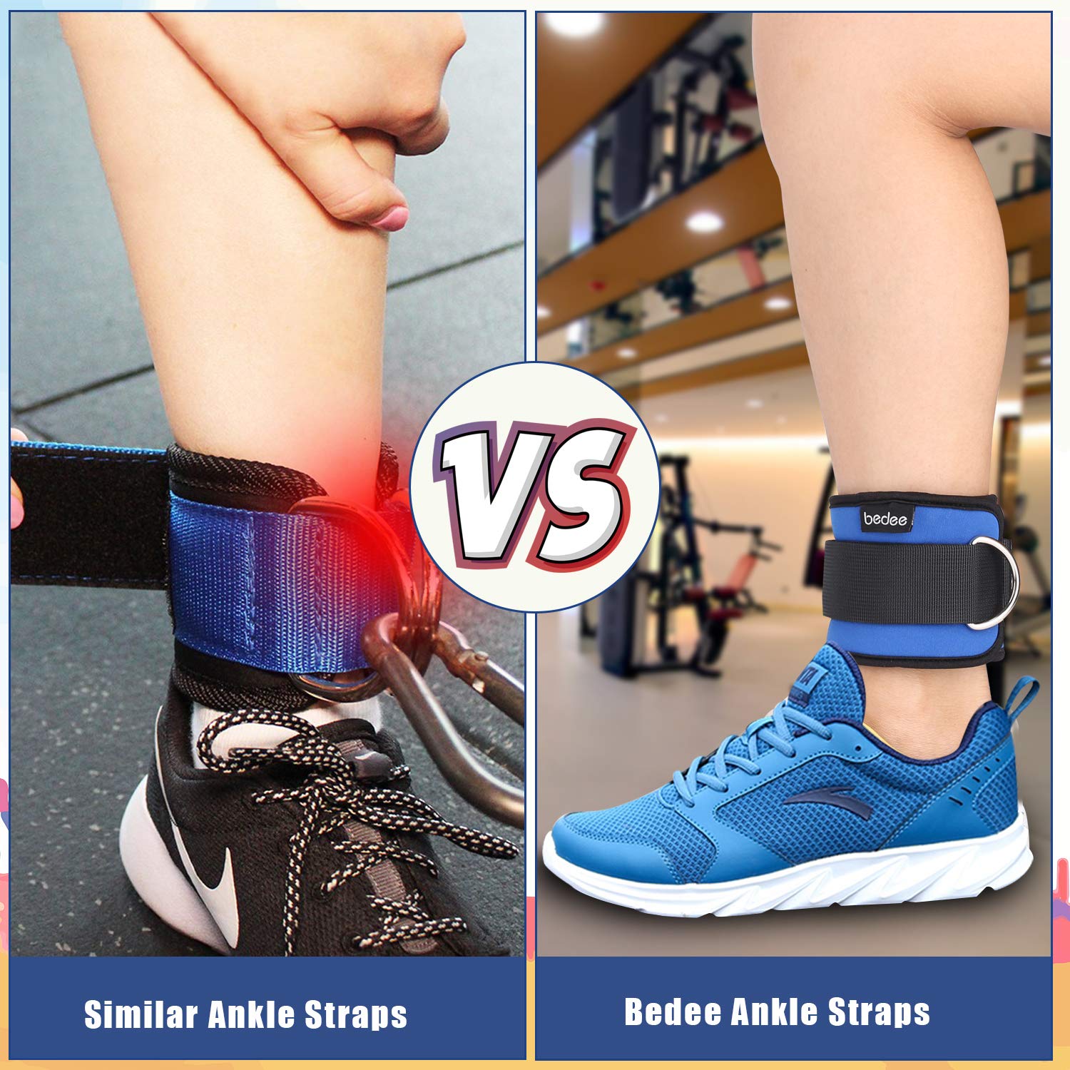 bedee Fußschlaufen Fitness Training Beintrainer Foot Ankle Straps für Frauen und Männer knöchelriemen Sport Fußschlaufe 2 Stück Gepolstert für Beintraining Seilzug Bein Fitness Training Blau