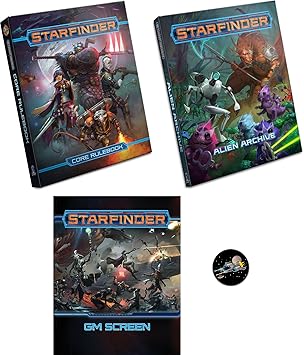 Starfinder Bundle of Core Rulebook, Alien Archive, GM Screen and a Cool Star Fighter Button