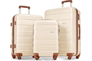 Merax Luggage 3 Pcs Suitcase set, ABS Hardside Suit case with Spinner Wheels Lightweight TSA Lock, Brown and Beige, 20/24/28 Inch
