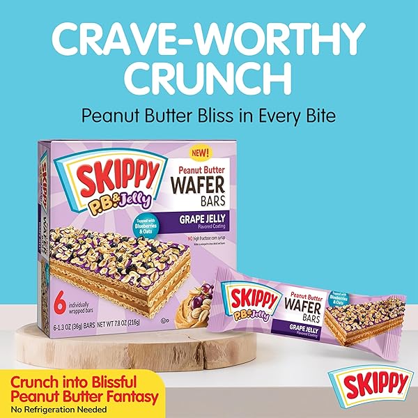 SKIPPY P.B. & JELLY PEANUT BUTTER AND GRAPE JELLY COATED WAFER BARS, 1.3 OZ, 6 CT (36G)/BAR