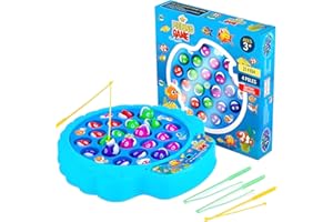 IPIDIPI TOYS Fishing Game for Kids, 21 Fish and 4 Poles – Magnetic Fish Toy with Rotating Board & Music – Motor Skill Activity for Boys & Girls 3+ - Party Favors Stocking Stuffers for Kids - Blue