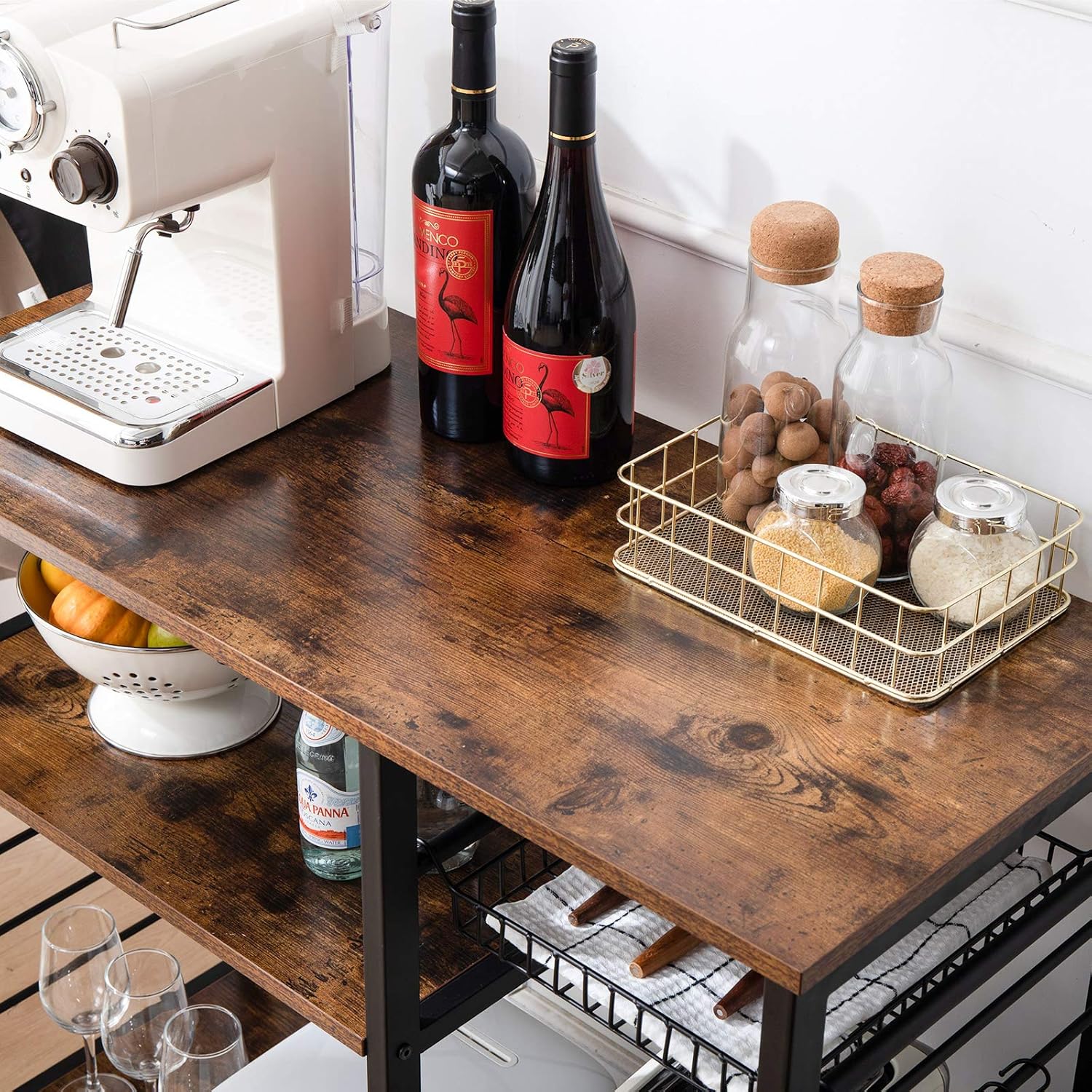 IBUYKE Industrial Kitchen Baker’s Rack, Coffee Bar, Utility Storage Shelf, Microwave Oven Stand, 4-Tier+3-Tier Table for Spice Rack, Simple Assembly TMJ021H - Standing Baker's Racks