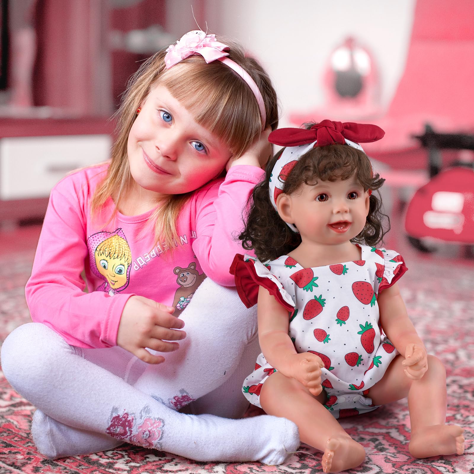 BABESIDE 3Pcs Reborn Baby Doll Clothes for 17-22 Inch Dolls,Strawberry Outfit Set with Magnetic Pacifier, Cute Baby Doll Accessories for Newborn Reborn Girl Dolls