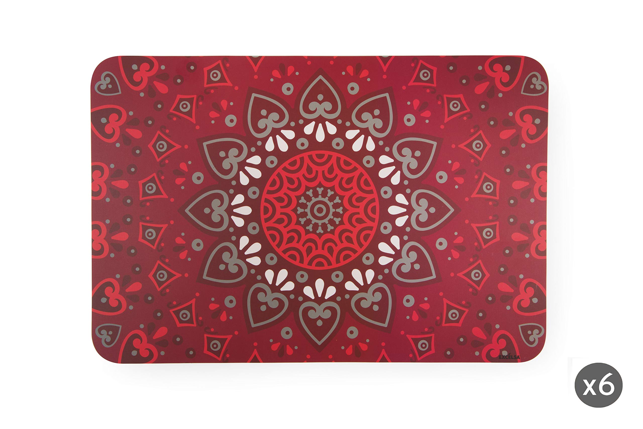 Excelsa Set of 6 Placemats, Polypropylene, red, 43 x 29 cm