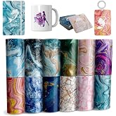 Sublimation Transfer Ink Sheets-Watercolor Marble Sublimation Paper,Transfer Paper for DIY Key Chain T-Shirts,12 pcs/Set, 12"x4.5"