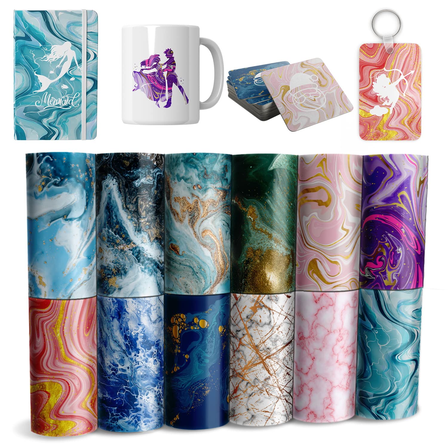 Insoluble Transfer Sheets-Watercolor Marble Sublimation Paper,Transfer Paper for DIY Key Chain T-Shirts,12 pcs/Set, 12"x4.5"