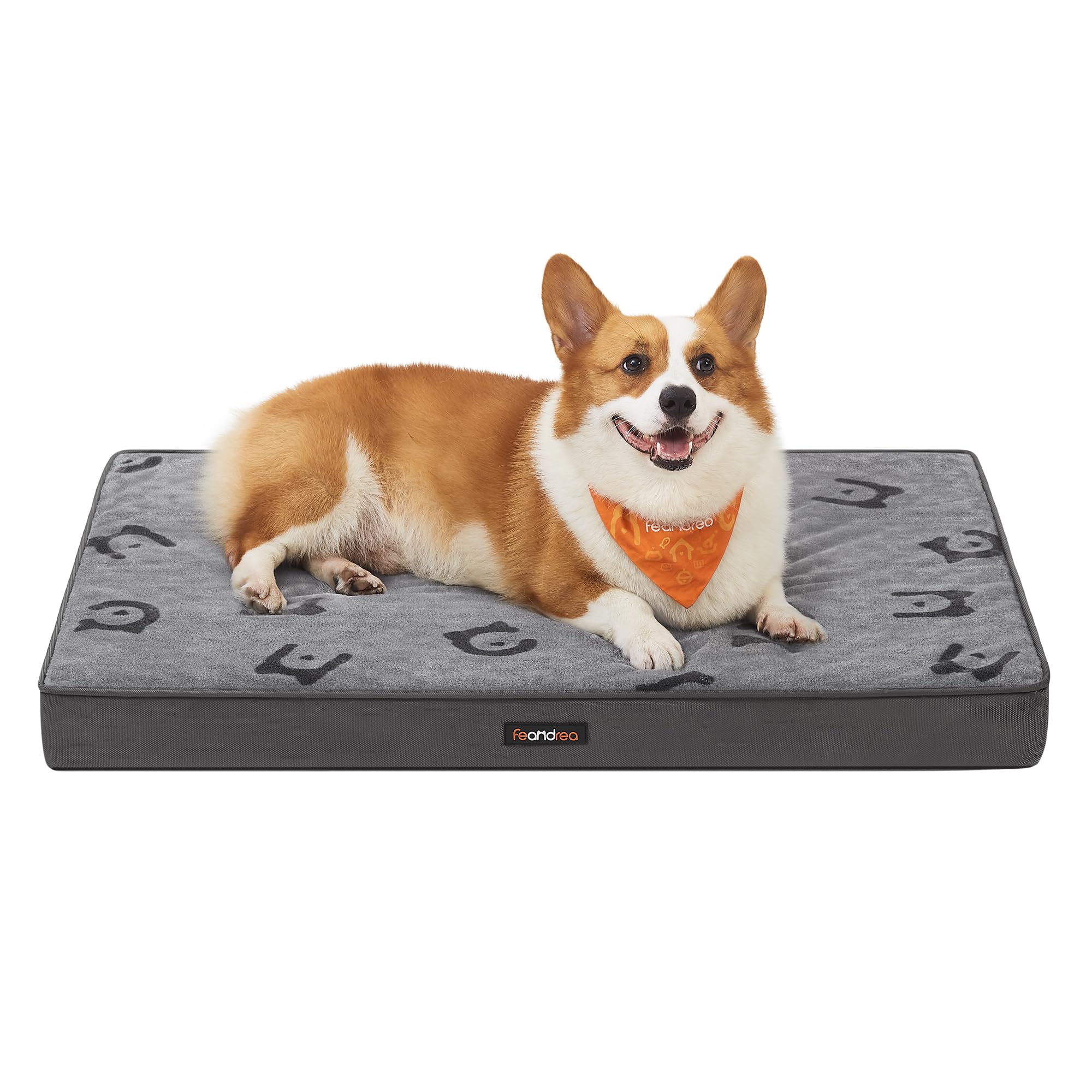 Feandrea Orthopedic Dog Bed, Medium Washable Dog Bed Mattress for Dog Crate, Double-Sided Egg Crate Foam Pet Bed with Waterproof Removable Cover, Side Handle, L, 91 x 68 x 8 cm, Dove Grey PGW242G01