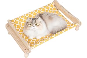 MITREL Elevated Wooden Cat Bed – 24"x15.7"x5.9" Breathable Hammock Pet Bed for Indoor/Outdoor Use, Raised Dog Lounger for Small Pets Like Kittens, Puppies, Rabbits, and Bunnies(Orange-1)