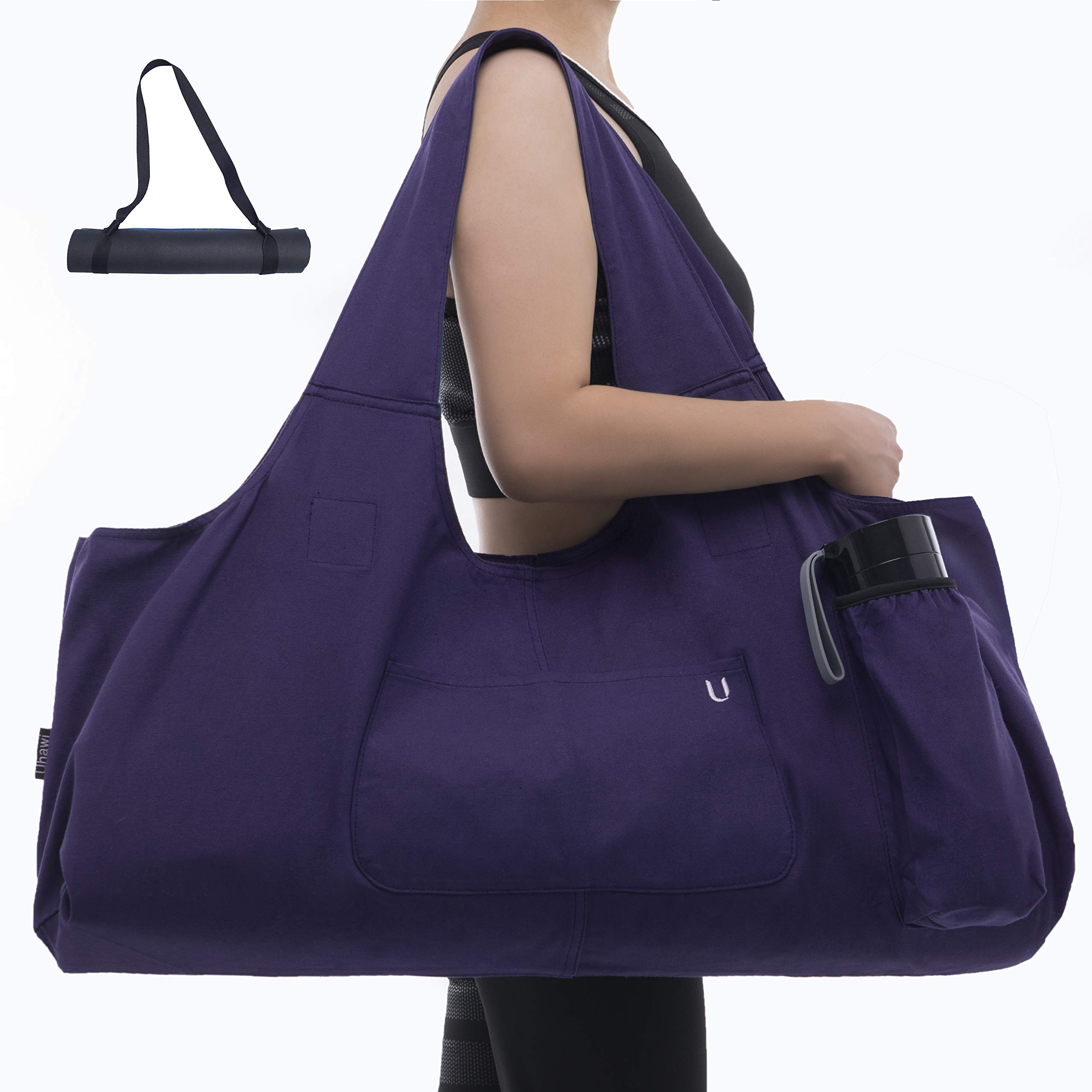 Uhawi Yoga Mat Bag Large Yoga Mat Tote Sling Carrier with 4 Pockets Fits All Size Mats With Multi-Functional Storage Pockets Light And Durable（With Yoga Mat Carrying Strap） (purple)