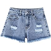 Ecolala Girls Ripped Jean Shorts Cute Summer Raw Hem High Waisted Denim Shorts