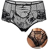 comeondear Sexy Lace Panties Boyshorts Women Cheeky Panties Brief Plus Size Floral Underwear Sheer Mesh Brief