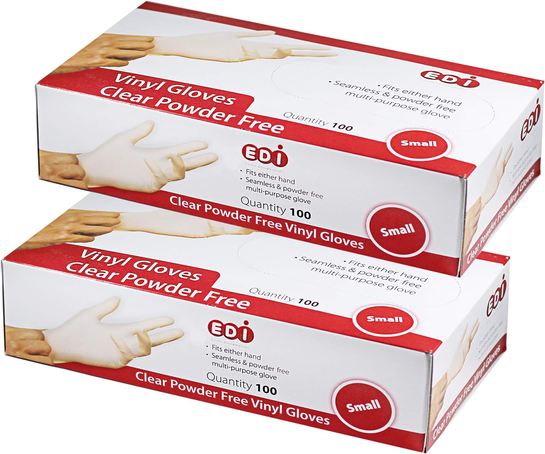EDI Disposable Vinyl Gloves Small, 200 pcs (Clear) - Powder-Free, Latex-Free