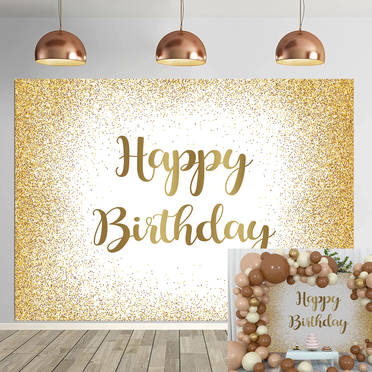 Gold Happy Birthday Backdrop 7X5FT Adults Women Men Birthday Photo Photography Backgroud Golden Spots Glitter Bokeh Sweet Party Decor Cake Table Banner Supplies