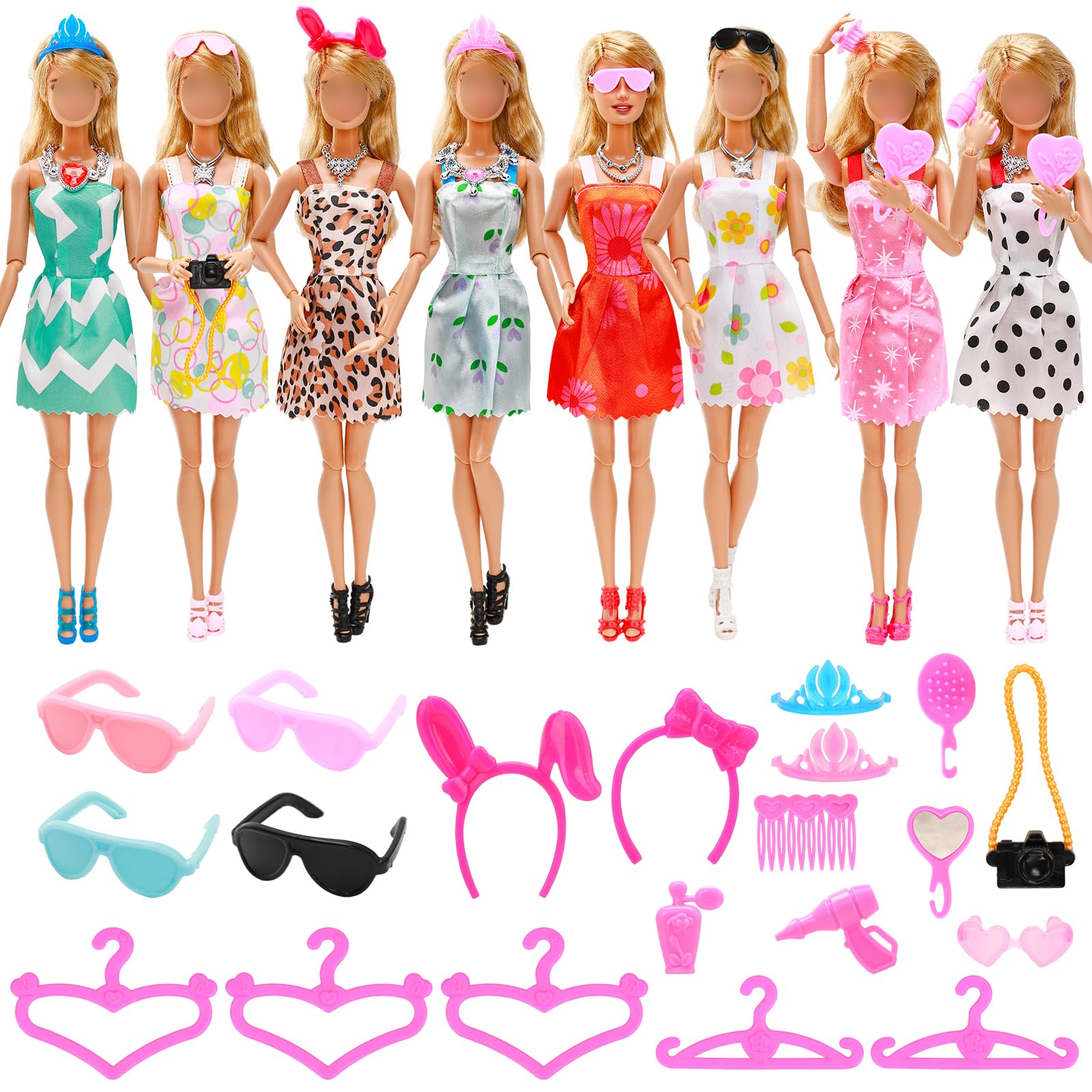 BARWA 53 pcs Doll Clothes and Accessories 10 pcs Party Dresses with 42 pcs Shoes, Crown, Necklace, Hangers, Bags, Accessories for 11.5 inch Doll