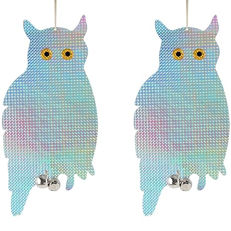 iNeibo Vogelschreck mit doppelseitigem Muster Schreckaugen und Glocken. Eule (2er-Set)
