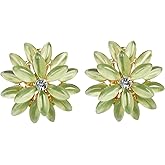 Navachi 18k Gold Plated Flower Horse-Eye Created-Opal Omega Back Earrings