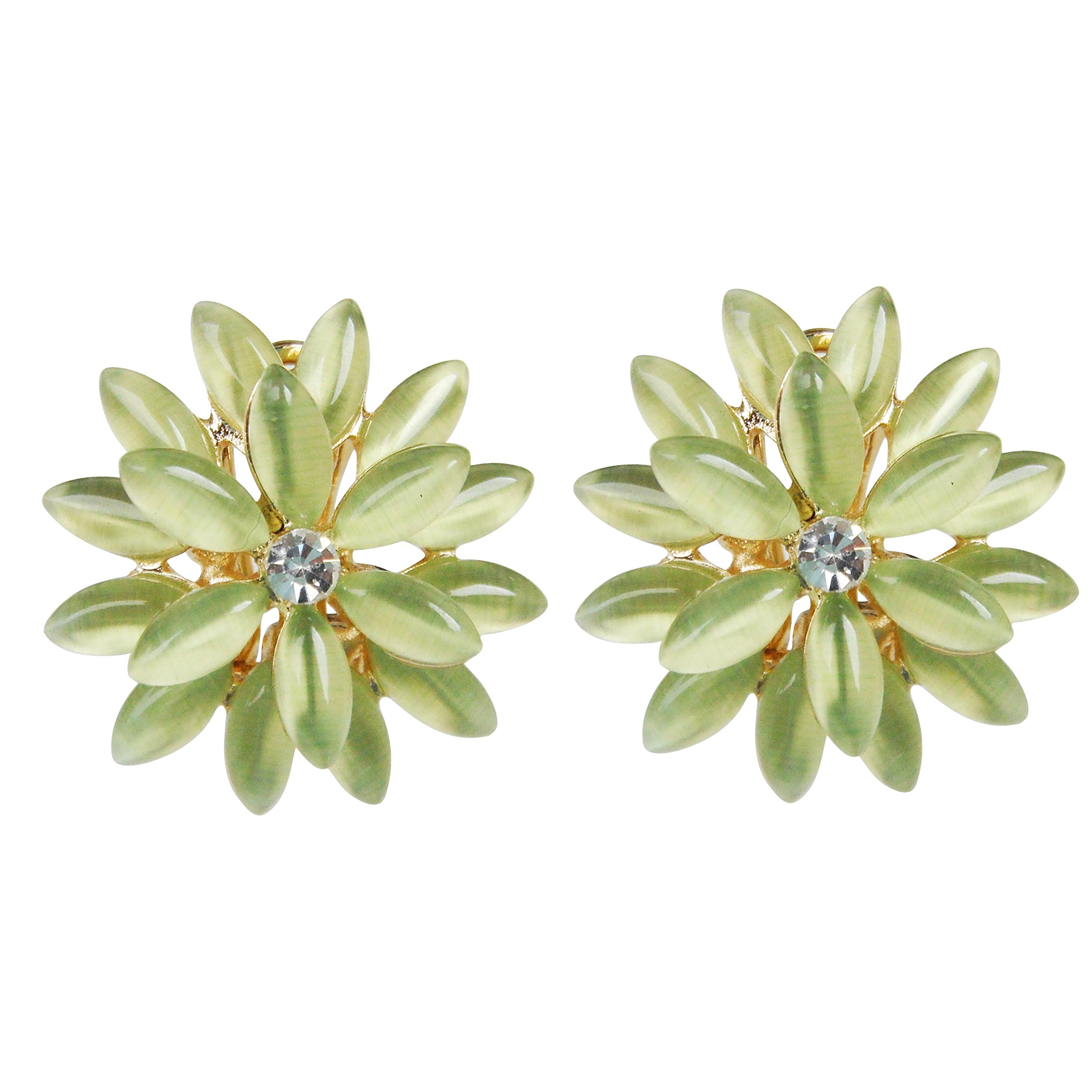 Navachi 18k Gold Plated Flower Green Marquise Horse-eye Opal Az1598e Omega Earrings