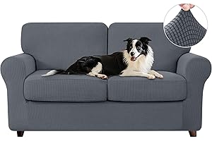 CHUN YI 5 Piece Loveseat Covers Couch Covers for 2 Cushion Couch, Stretch Sofa Slipcovers with Separate Backrest and Cushion Covers, Anti-Slip Washable Furniture Protector for Dogs Pets (Medium, Grey)