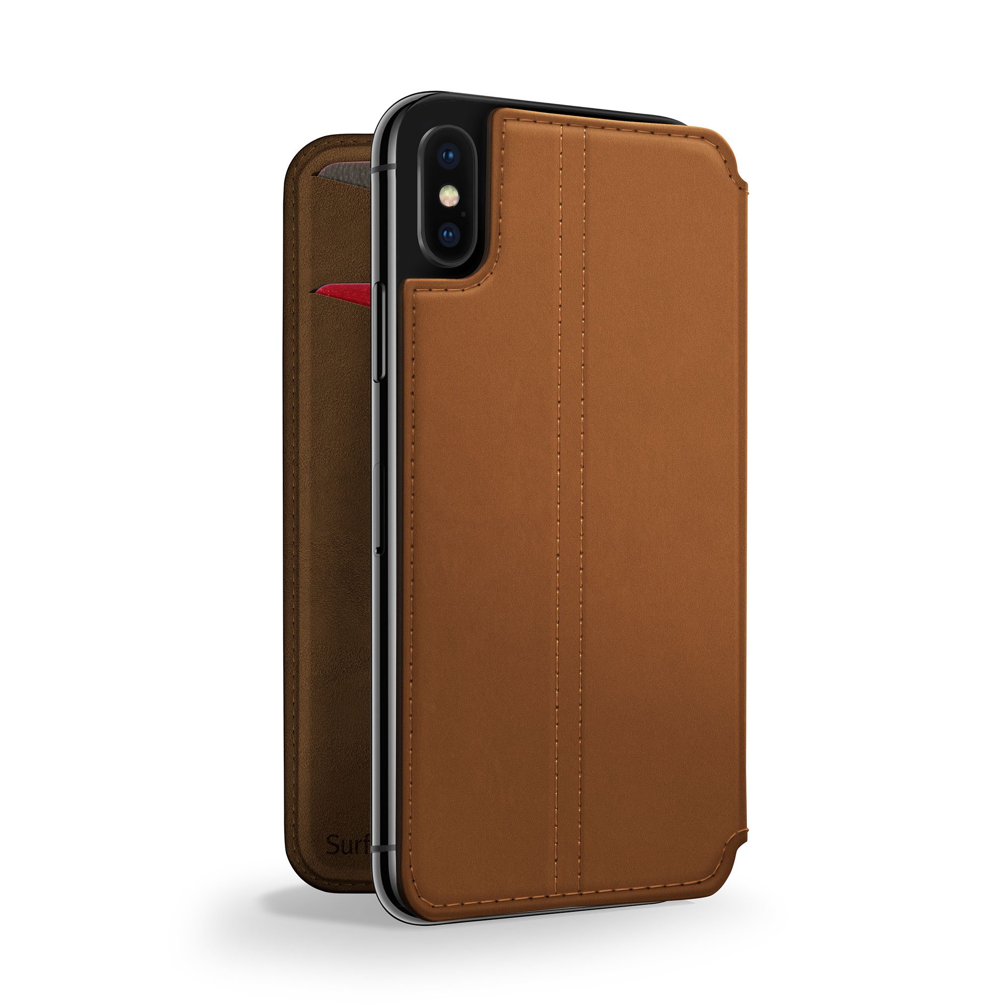 Twelve South Slim Luxury Leather Folio SurfacePad with Wake/Sleep Functionality for Apple iPhone X - Cognac