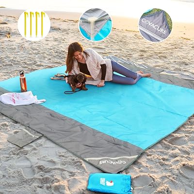 COVACURE Beach Blanket 210x200cm with Zipper Pockets - Sandproof & Waterproof