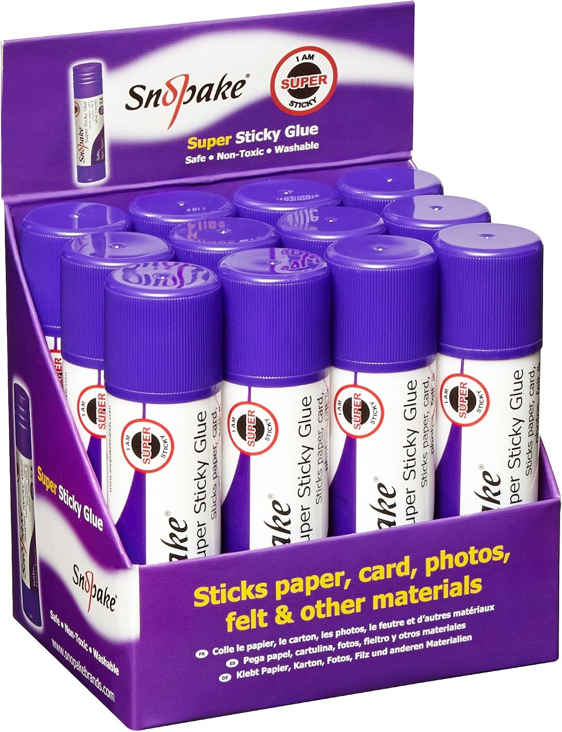 Snopake Super Sticky 21 g GlueStick (Pack of 12) Safe, Washable & Non-Toxic (15724), White, 21 g (Pack of 12)
