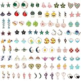 SANNIX 110Pcs 55 Pairs Spring Summer Charms for Jewelry Making, Assorted Gold Enamel Charms for Bracelet Necklace Earrings Jewelry Making and Crafting