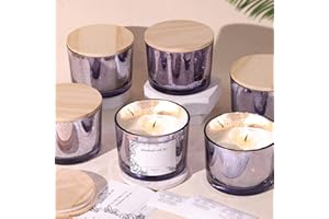 Simeitol 16 OZ Purple Candle Jars for Making Candles 6 Pcs, Glass Candle Jar with Lids - Empty Candle Jars Bulk with Sticky Warning Labels - for Home Decor, Wedding, Christmas Decorations