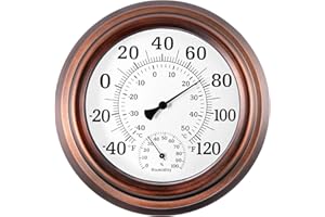 AOWUTUS Outdoor Thermometer Hygrometer - 8'' Indoor Outdoor Thermometer Wireless, Indoor Thermometer for Room Home Temperature, No Battery, Wall Thermometer for Home Garden Patio