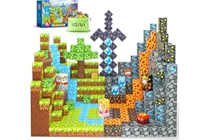 IGIVI Magnetic Blocks - Build Mine Magnet World Lava Valley Set, 1" Magnetic Cube Building Toys for Kids Ages 3+, Montessori Sensory Toys for Toddlers, Creative Game Themed Toy Gifts for Boys & Girls