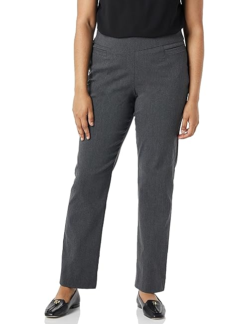 Briggs New York Womens Super Stretch Millennium Welt Pocket Pull On Career (Average & Short Length) Dress Pants, Heather Grey, 14 Short US