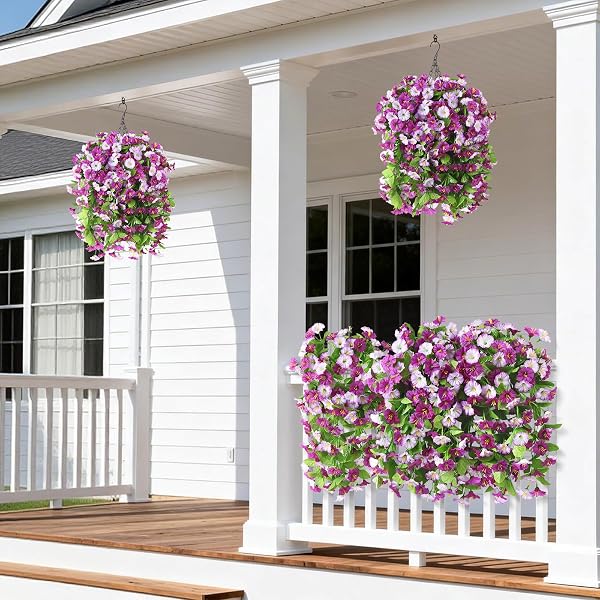INQCMY ARTIFICIAL FLOWERS FOR OUTDOOR SPRING SUMMER DECORATION FAUX SILK MORNING GLORY FAKE HANGING FLOWERS UV RESISTANT LOOK REAL FOR HOME PORCH (ORCHID-2B)