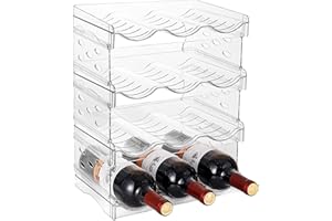 IEEK 4 Pack Stackable Wine and Water Bottle Holder Free-Standing Fridge Wine Bottle Organizers Clear Plastic Water Bottle Holder for Cabinet,Refrigerator,Pantry,Kitchen Countertops,Holds 12 Bottles