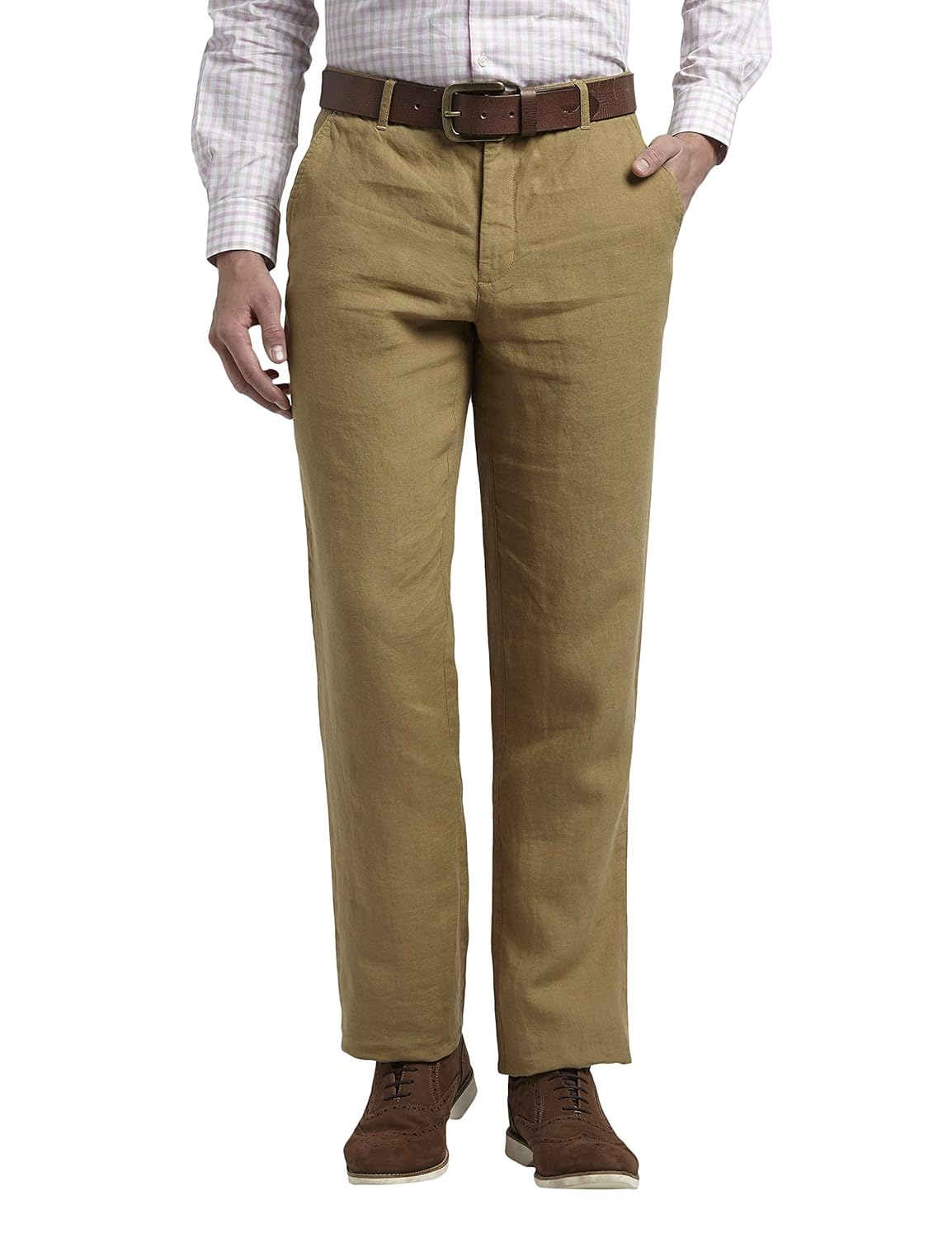 Buy Colorplus Solid Linen Dark Khaki Slim Fit 0 0 Trouser at Amazon.in