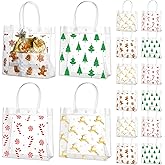 Zhanmai 24 Pcs Christmas Clear Plastic Gift Bags with Handle Reusable Gift Wrap Tote Bag Xmas Tree Gingerbread Candy Reindeer Transparent PVC Party Favor Bags for Christmas, 8 x 8 x 3.15 Inches