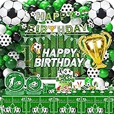 119Pcs Soccer Birthday Party Decorations Set,Soccer Themed Party Supplies with Balloons,Plates,Banner, Tablecloth for Kids Boys Girls Soccer Fans Birthday Celebration