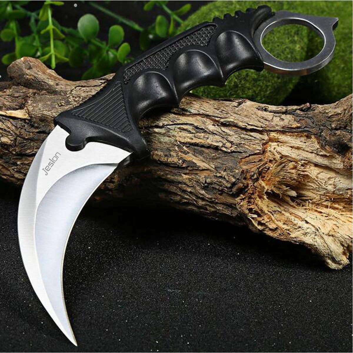 Jeslon Stainless Steel Tactical Karambit Hawbill Knife With Sheath and Cord,Survival Defense Claw Fixed Knife For Outdoor Hunting Camping Hiking Tools (Silver)
