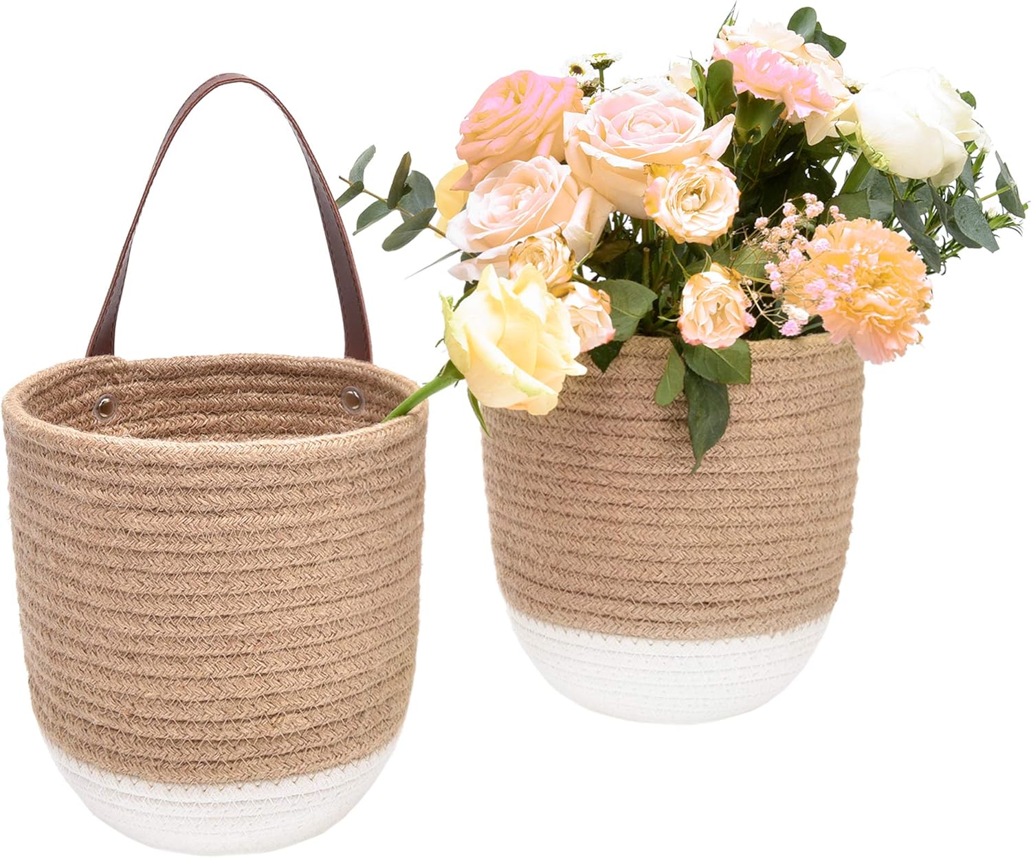 JS HOME Jute Hanging Baskets with Cotton Button