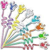 Mouse Party Favors 24Pcs Glitter Mouse Ear Straws Glitter Drinking Straws Goodie Gifts for Birthday Party Supplies Decorations with 2 Clean Brushes