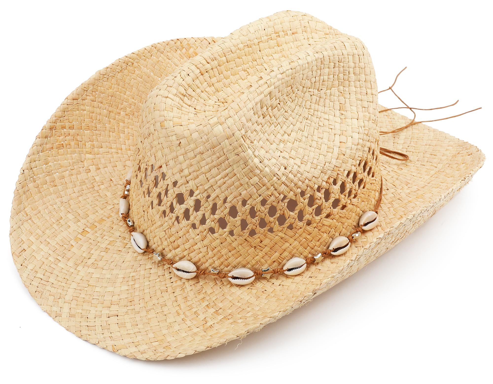 Photo 1 of Pro Celia Cowboy Hat for Women with Shapeable Wide Brim - Beach Sun Raffia Straw Western Cowgirl Hat (US, Alpha, One Size, Beige-A)