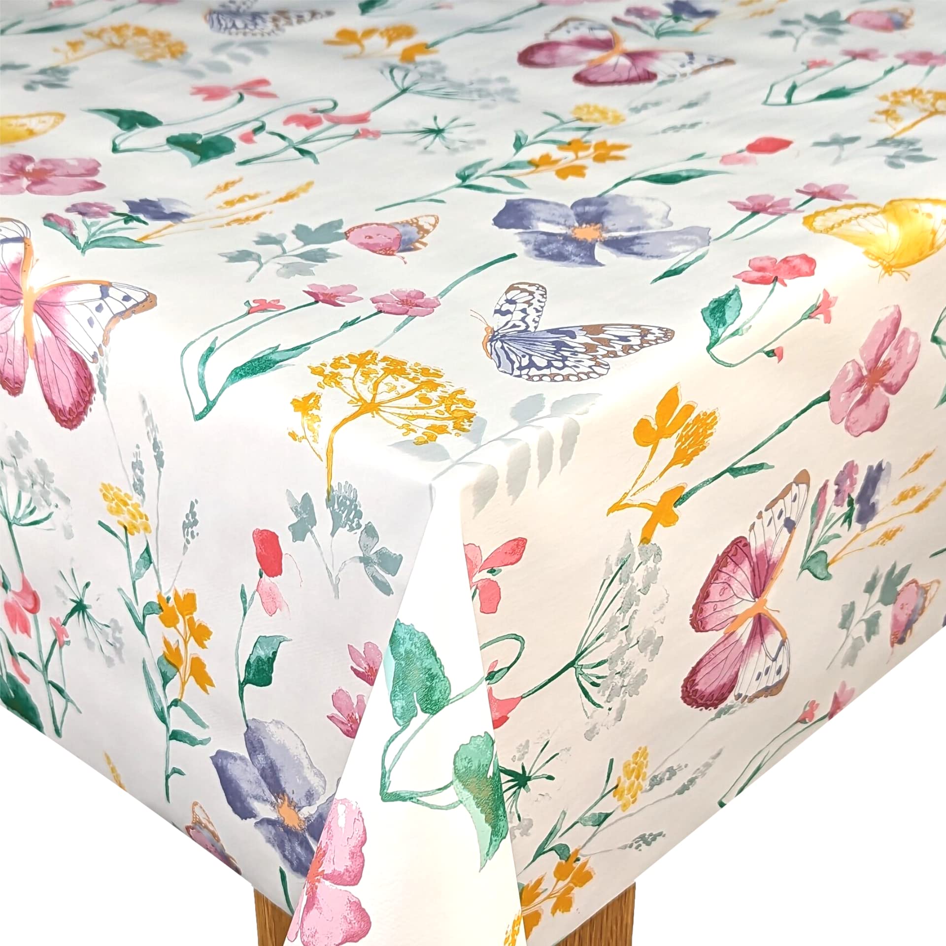 Karina Home PASTEL Spring Meadow Butterfly Wipe Clean Tablecloth Vinyl PVC Table Cover Wipeable Table Cloth (200cm x 140cm, PASTEL Multi)