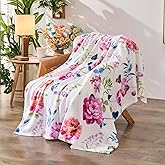 Jameswish Floral Throw Blanket Birthday Gift for Women Mom Girls Peony Flowers Blanket Summer Wildflower Flannel Blanket Watercolor Printed Throw for Couch Sofa Bed Chair 50"x60"