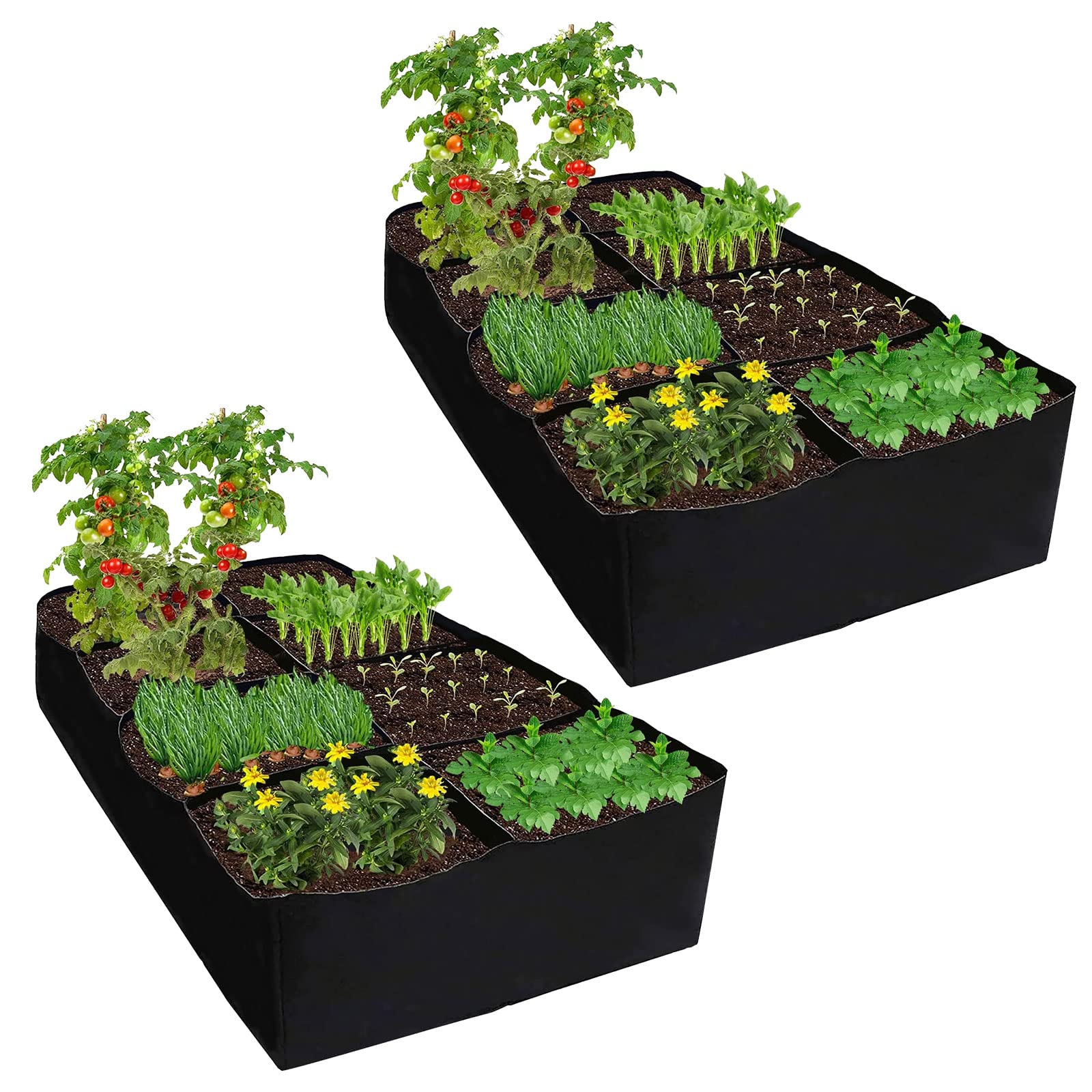 Les-Theresa 3ft X 6ft Plant Grow Bags, Fabric Raised Beds for Garden, 8 Compartments Planting Bags for Soil & Root Vegetables Potato Tomato (2Pcs)