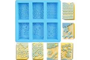 SIQINZONGWA Rectangular Silicone Soap Mold 6 Cavities Mixed Pattern, Embossing Flower Soap DIY Mold for Soap Making Handmade Cake Candy Chocolate Biscuit, Pudding Moulds